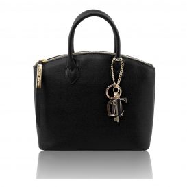 イタリア製サフィアーノレザー2WAYトートバッグ Sサイズ TL KeyLuck、ブラック イタリア製サフィアーノレザー2WAYトートバッグ Sサイズ TL KeyLuck、ブラック