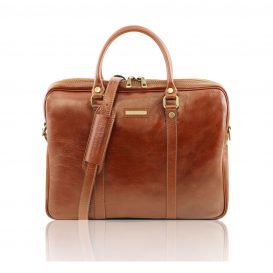 イタリア製ベジタブルタンニンレザーのPC搬送ビジネスバッグ PRATO、ハニー