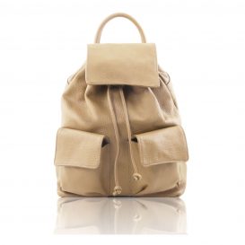 シボ加工柔らかいカーフレザーのリュックSAPPORO ・ライトトープ