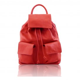 シボ加工柔らかいカーフレザーのリュックSAPPORO ・レッド・赤