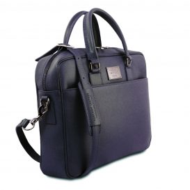 イタリア製サフィアーノレザーのPC搬送ビジネスバッグ URBINO 、ダークブルー、詳細1