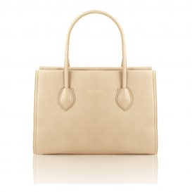 イタリア製・柔らかいソヴァージュレザーのショルダーバッグTL Bag・ベージュ・オフホワイト