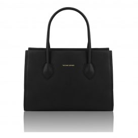 イタリア製・柔らかいソヴァージュレザーのショルダーバッグTL Bag・ブラック・黒