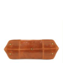 イタリア製ベジタブルタンニンレザーのトートバッグ ANNALISA、ハニー、詳細2