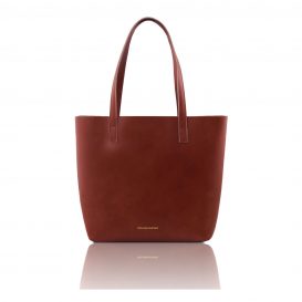 イタリア製ILARIA 取り外し可コンパートメント付き2WAYトートバッグ、ブラウン、茶色