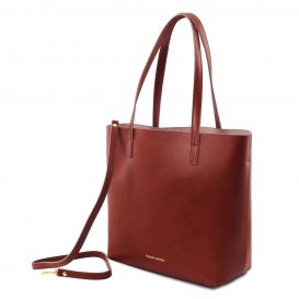 イタリア製ILARIA 取り外し可コンパートメント付き2WAYトートバッグ、ブラウン、茶色、詳細