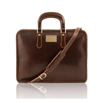 イタリア製ベジタブルタンニンレザーのビジネスバッグ ALBA、ダークブラウン