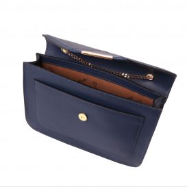 イタリア製ゴールドチェーンのショルダーバッグ IRIDE、ダークブルー、詳細1