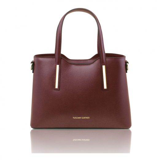 イタリア製OLIMPIA ルーガ・カーフレザーのメタリック２WAYトートバッグ（小）ボルドー、レッドワイン