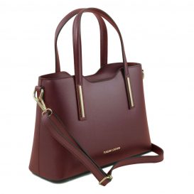 イタリア製OLIMPIA ルーガ・カーフレザーのメタリック２WAYトートバッグ（小）ボルドー、レッドワイン詳細1