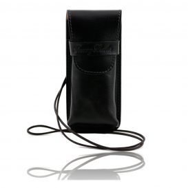 イタリア製ベジタブルタンニンレザーのサングラス＆携帯電話ケース（小）ブラック、黒