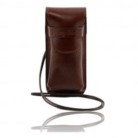 イタリア製ベジタブルタンニンレザーのサングラス＆携帯電話ケース（小）ブラウン、茶色
