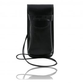 イタリア製ベジタブルタンニンレザーのサングラス＆携帯電話ケース（大）ブラック、黒