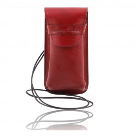 イタリア製ベジタブルタンニンレザーのサングラス＆携帯電話ケース（大）レッド、赤