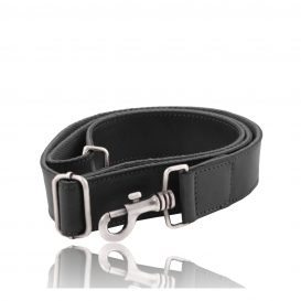 イタリア製ベジタブルタンニンレザー裏地キャンバス替えショルダーストラップ（ビジネスバッグ用）、ブラック