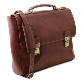 イタリア製本牛革ベジタブルタンニンレザーのPC搬送バッグ TRIESTE、ブラウン、茶色、詳細1