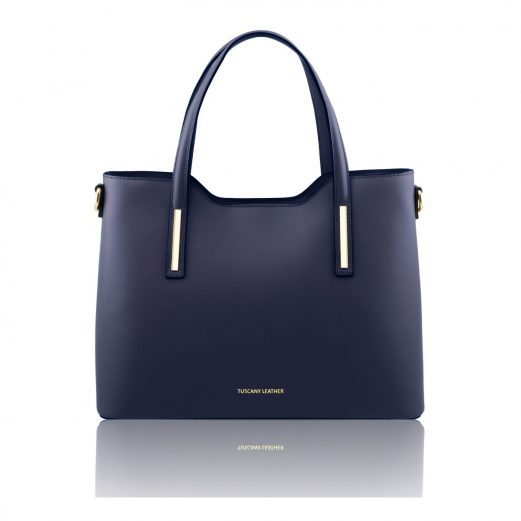 イタリア製スムースレザー2WAYトートバッグMサイズ OLIMPIA、ダークブルー
