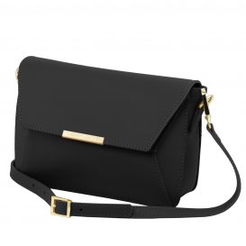 イタリア製カーフレザーの２WAYポシェット・クラッチTL BAG、ブラック、黒、詳細1