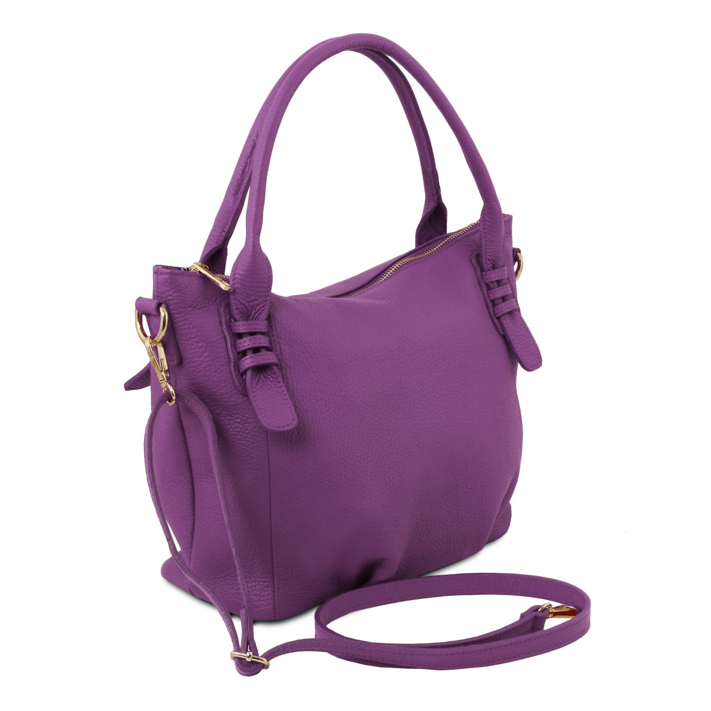 イタリア製シボ加工レザーの２WAYショルダーバッグ TL BAG、パープル、詳細1