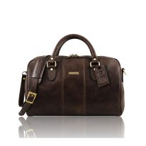 イタリア製ベジタブルタンニンレザーのボストンバッグ LISBONA（Mサイズ）、ダークブラウン