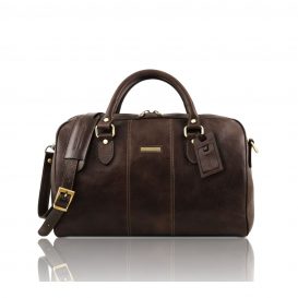 イタリア製ベジタブルタンニンレザーのボストンバッグ LISBONA(Mサイズ)、ダークブラウン