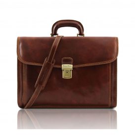 イタリア製２室構造のベジタブルタンニンレザーのビジネスバッグ NAPOLI-classic、ブラウン