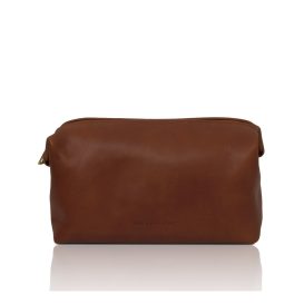 ツヤ消しマットなイタリア製ベジタブルタンニンレザーのトラベルポーチ SMARTY（Lサイズ）、ブラウン