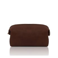 ツヤ消しマットなベジタブルタンニンレザーのトラベルポーチ SMARTY（Sサイズ）、ダークブラウン