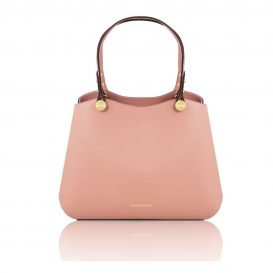 イタリア製スムースレザーの2WAYハンドバッグANNA、ピンク