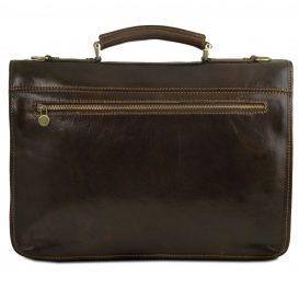 イタリア製２室構造のベジタブルタンニンレザーのビジネスバッグ FIRENZE、ダークブラウン、詳細2