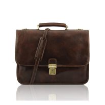イタリア製ベジタブルタンニンレザーのビジネスバッグ TORINO、ダークブラウン