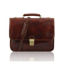 イタリア製ベジタブルタンニンレザーのビジネスバッグ TORINO、ブラウン