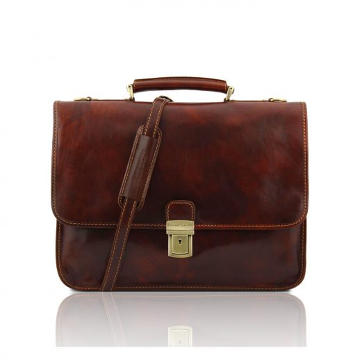 イタリア製ベジタブルタンニンレザーのビジネスバッグ TORINO、ブラウン