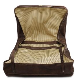 イタリア製ベジタブルタンニンレザーの旅行/衣装バッグ PAPEETE、ダークブラウン、詳細4