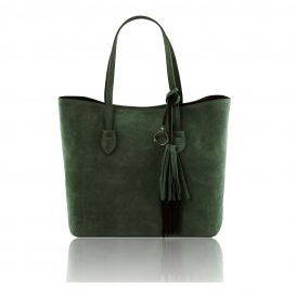 イタリア製タッセル付きスウェードのトートバッグ TL BAG、フォレストグリーン