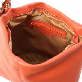 イタリア製シボレザーのワンハンドル・ショルダーバッグ TL BAG、ブランデー、詳細2