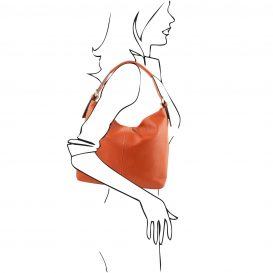 イタリア製シボレザーのワンハンドル・ショルダーバッグ TL BAG、ブランデー、詳細3