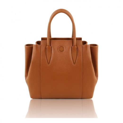 イタリア製シボレザーの２WAYハンドバッグ TULIPAN、コニャック