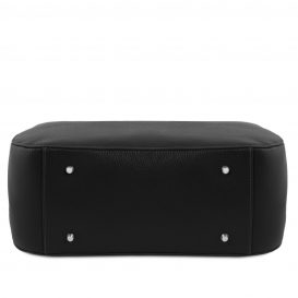 イタリア製シボ型押しレザーの2WAYハンドバッグ CAMELIA、ブラック、詳細4