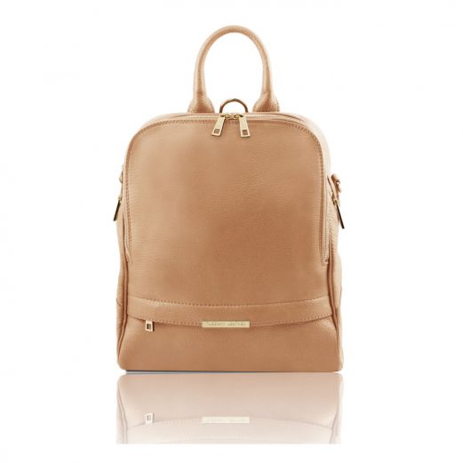 イタリア製シボ型押しレザーのリュック TL BAG、シャンパーニュ