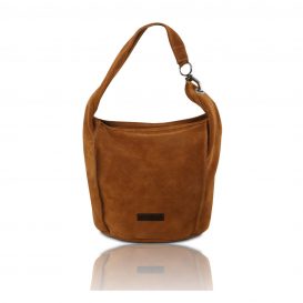 イタリア製スウェードのワンショルダーバッグ TL BAG、コニャック