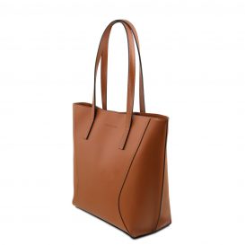 イタリア製ルーガレザーのトートバッグ NEMESI、コニャック、詳細1