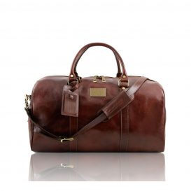 イタリア製ベジタブルタンニンレザーのボストンバッグ裏ポケットつきTL VOYAGER（Lサイズ）、ブラウン