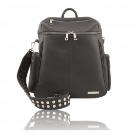 イタリア製シボ加工レザーのスタッズストラップつきリュック TL BAG、グレー1