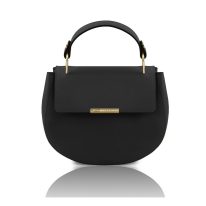 イタリア製スムースレザー2WAYハンドバッグ LUNA、ブラック