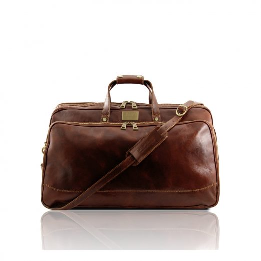 イタリア製ベジタブルタンニンレザーの2車輪つきボストンバッグ（Sサイズ）BORA BORA、ブラウン