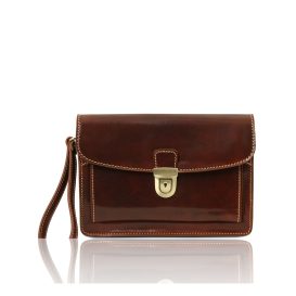 イタリア製ベジタブルタンニンレザーのカードフォルダー付セカンドバッグ MAX、ブラウン