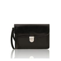 イタリア製ベジタブルタンニンレザーのカードフォルダー付セカンドバッグ MAX、ブラック