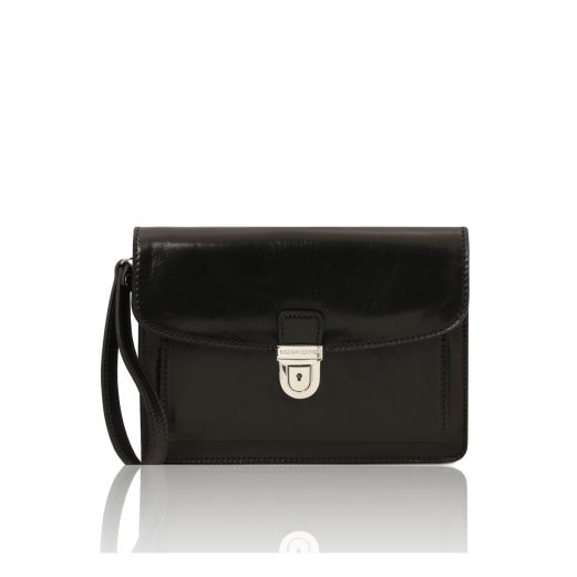 イタリア製ベジタブルタンニンレザーのカードフォルダー付セカンドバッグ MAX、ブラック