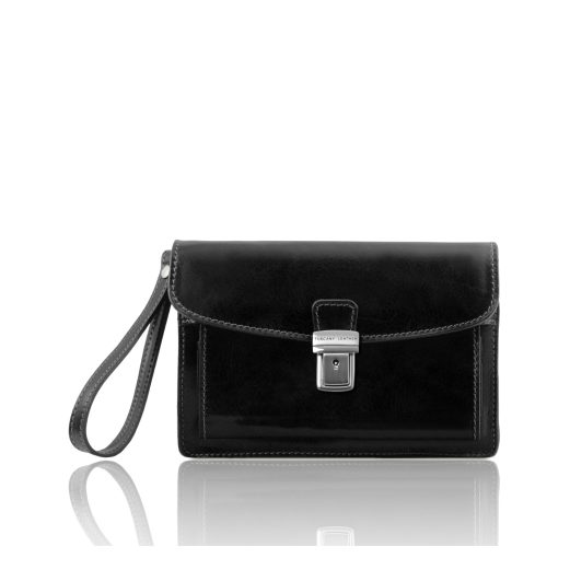 イタリア製ベジタブルタンニンレザーのカードフォルダー付セカンドバッグ MAX、ブラック